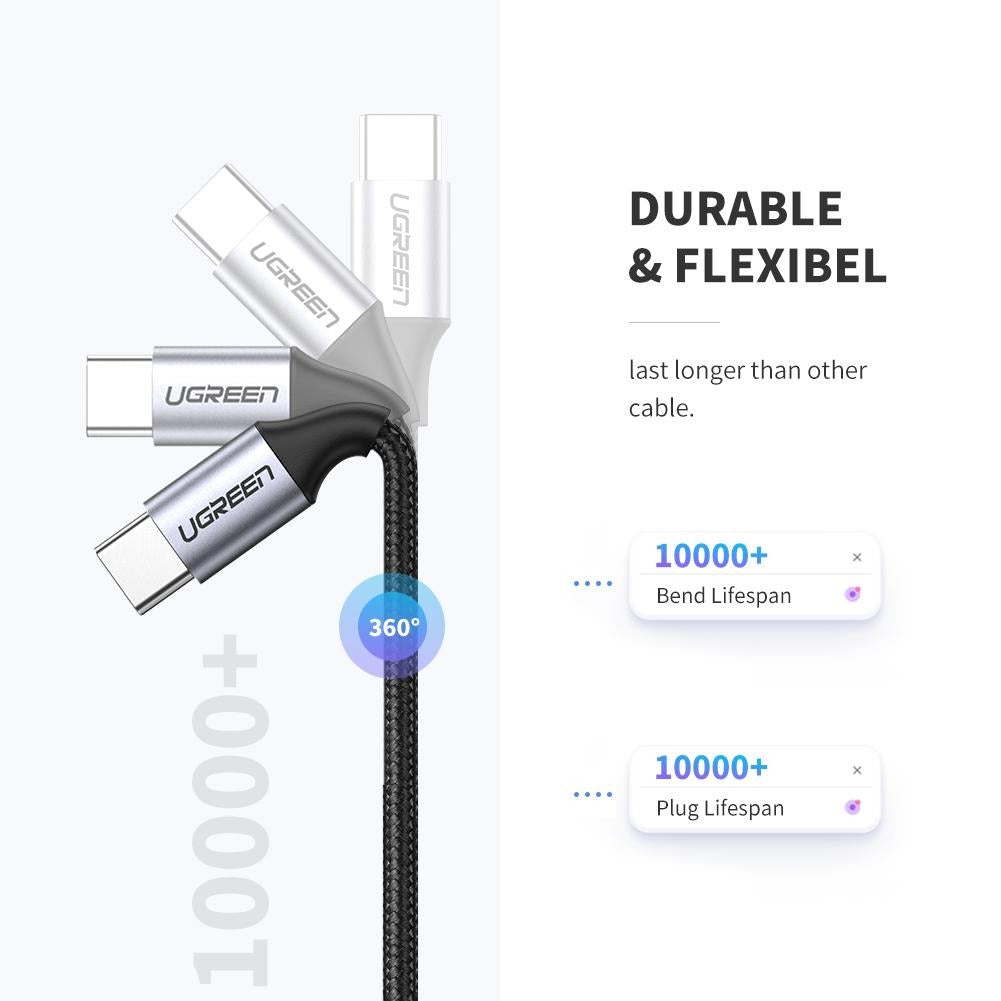UGREEN USB 2.0 C M/M Round Cable Nickel Plating Aluminum Shell 2m (Gray Black)US261 US261-50152