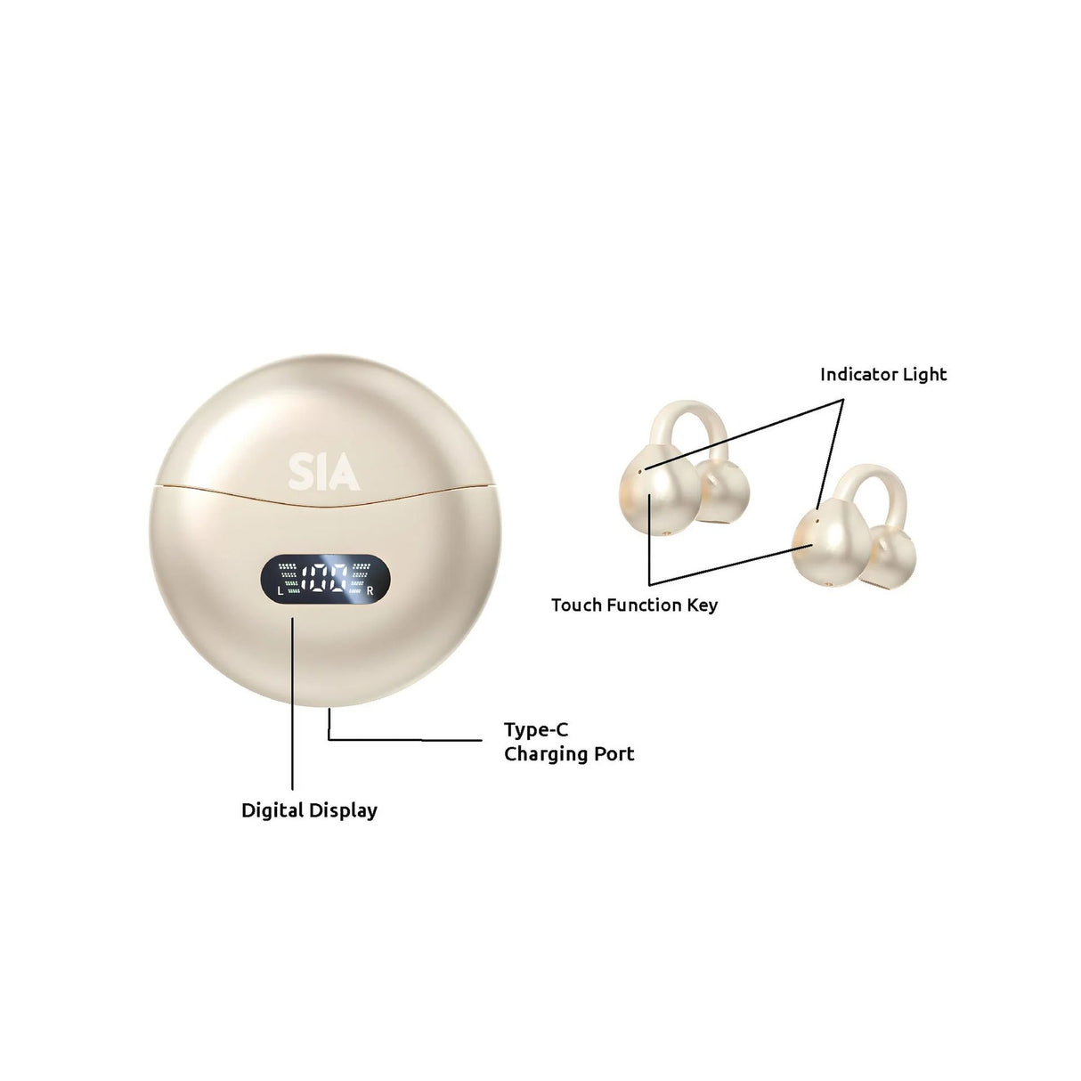 سماعة SIA Air Buds اللاسلكية – موديل BKTWSAIR-BG – لون بيج