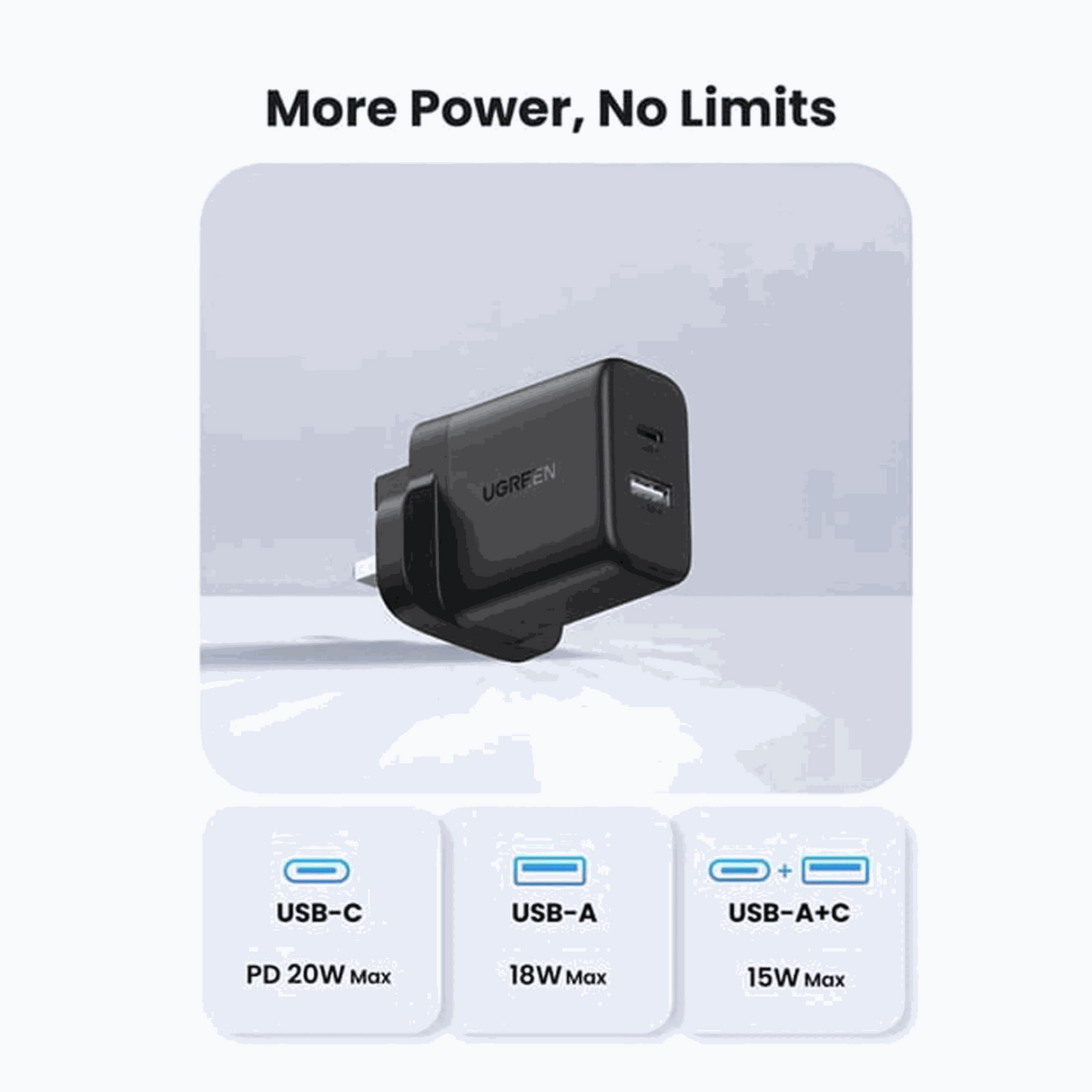 UGREEN 20W 2-Port Fast Charger UK Black