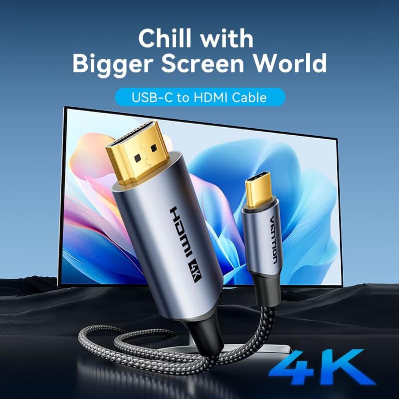 Vention Cotton Braided USB-C to HDMI-A 4K HD Cable 1.8M Aluminum Alloy Type