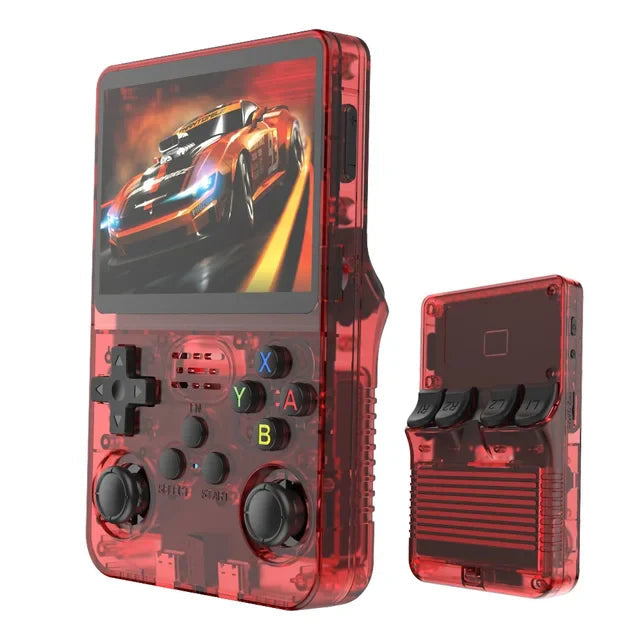 R36S Retro Handheld Video Game Console 3.5 Inch 64GB - Transparent Red