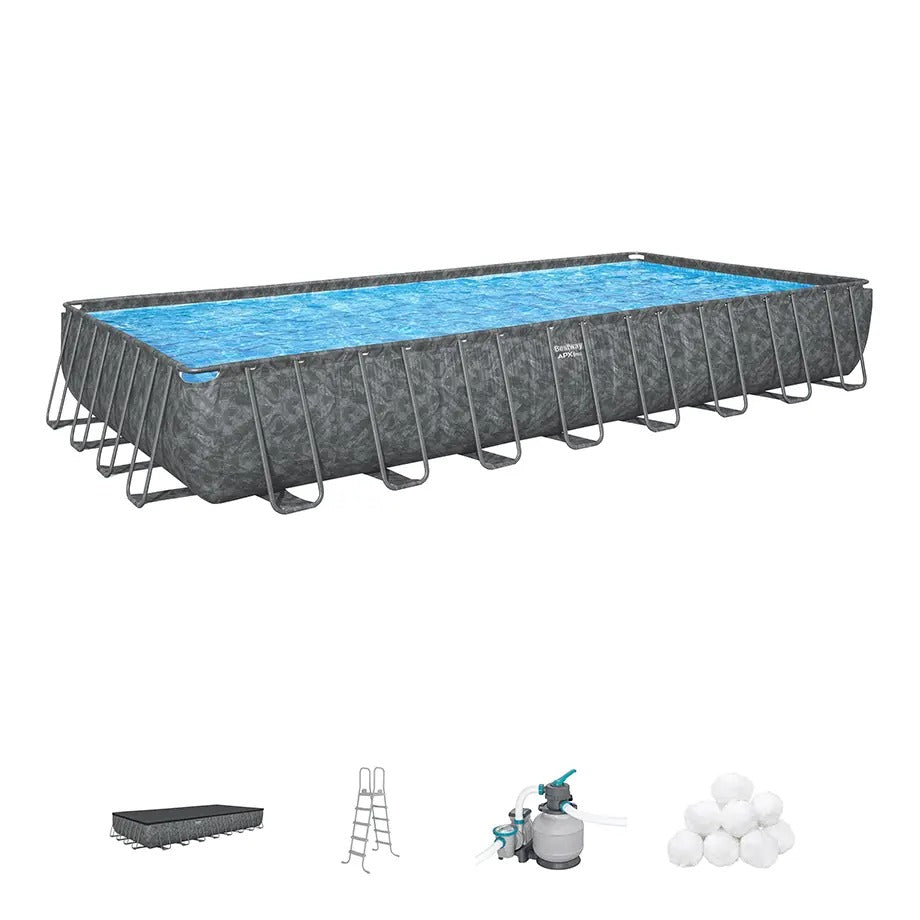 BESTWAY 9.56m x 4.88m x 1.32m Rectangular Pool Set (Pool, Sand Filter Pump (220-240V), Ladder, Cover, Polysphere, Pool Filtration Balls.)  561KJ (Installation Not Included)