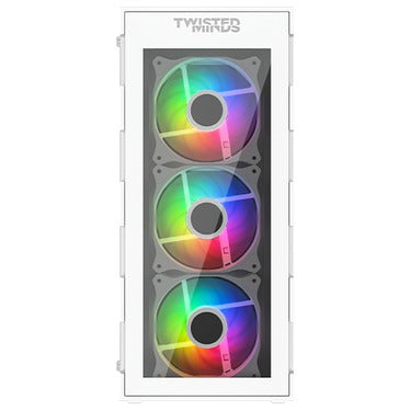 كيس كمبيوتر ألعاب Twisted Minds Titan Glass – أبيض (بـ 3 مراوح مثبتة مسبقًا)