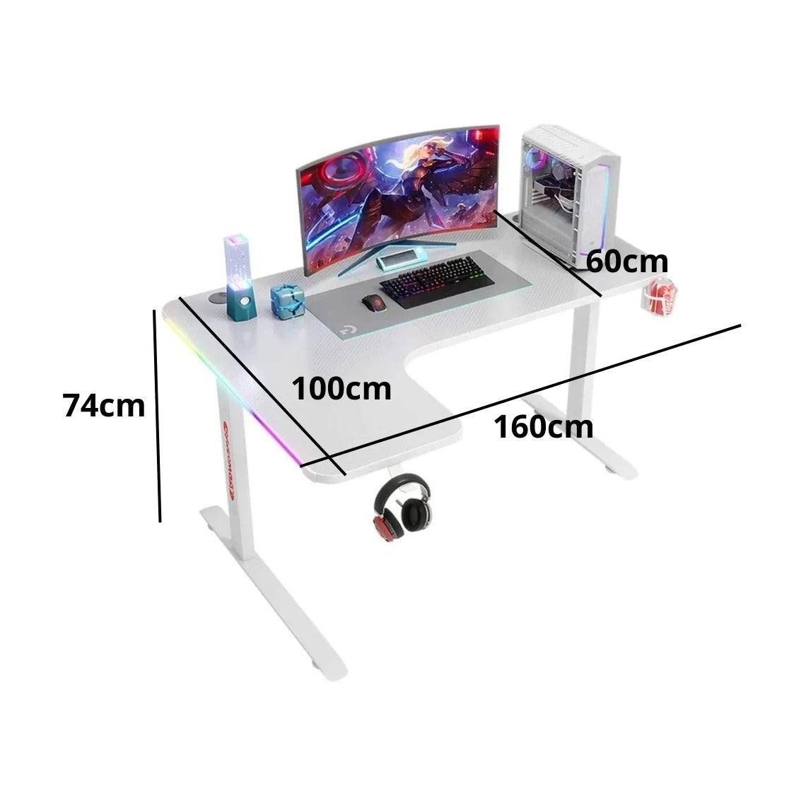 L Shaped RGB Gaming Desk with Remote Control (GT11) - L Corner Left