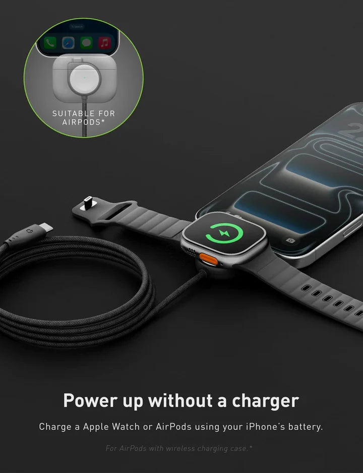 Energea FLOW DUO WATCH, 2-IN-1  C TO C + WATCH CABLE, 480MBPS, 60W, 1.5M -BLACK
