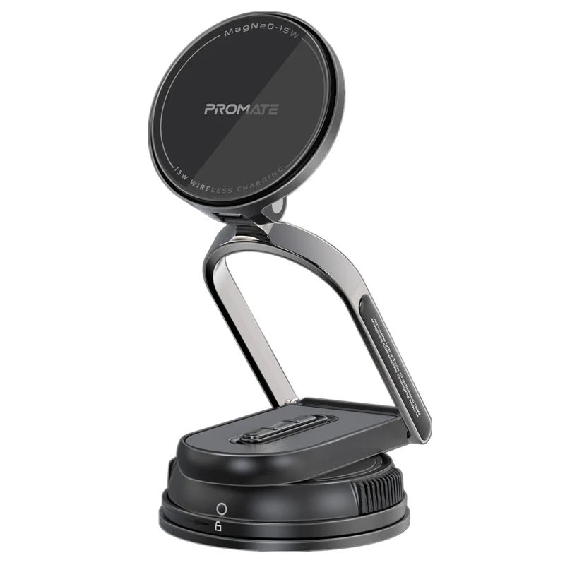 Promate Versatile Ultra-Thin Cradleless 15W MagSafe Compatible Wireless Car Charger  Detachable base  - Black