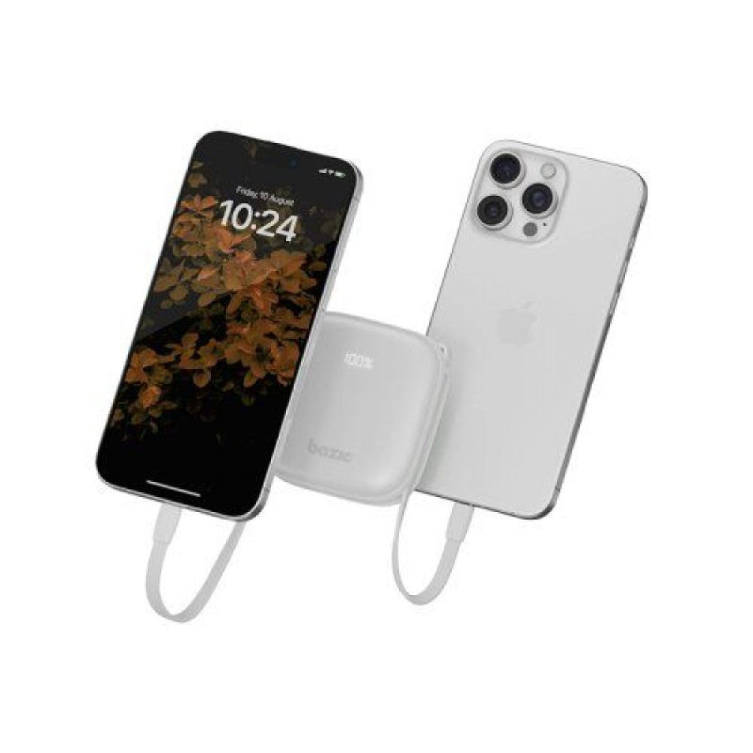 BAZIC GOPOWER FUSION, 3IN1 10000MAH POWERBANK WITH BUILT-IN USB-C AND LIGHTNING CABLE - VANILLA