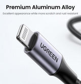 UGREEN USB-C to Lightning M/M Cable  20W Aluminum Shell Braided 1m (Black)US304