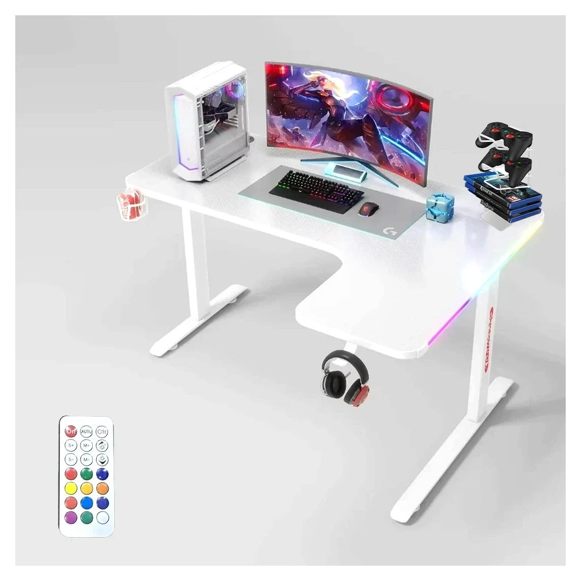 L Shaped RGB Gaming Desk with Remote Control (GT11) - L Corner Left