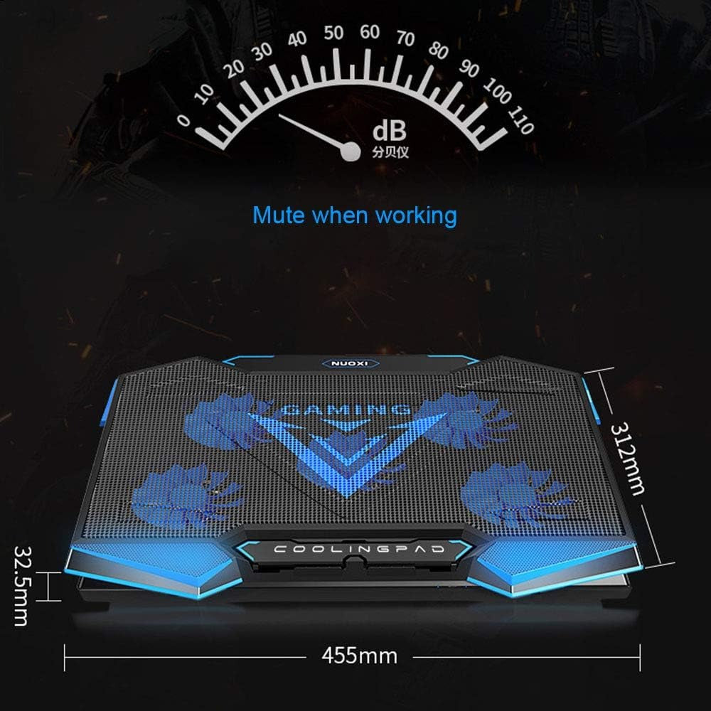 Game Cooling Pad Laptop Cooler with 5 Quiet Red LED Fans - Black/Blue