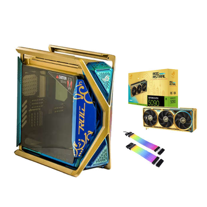 جهاز كومبيوتر العاب نسخة خاصة معالج AMD RYZEN 9-9950X3D, كرت شاشة اصدار خاص ذهبي RTX 5090 , رام 96 جيجا DDR5 6800