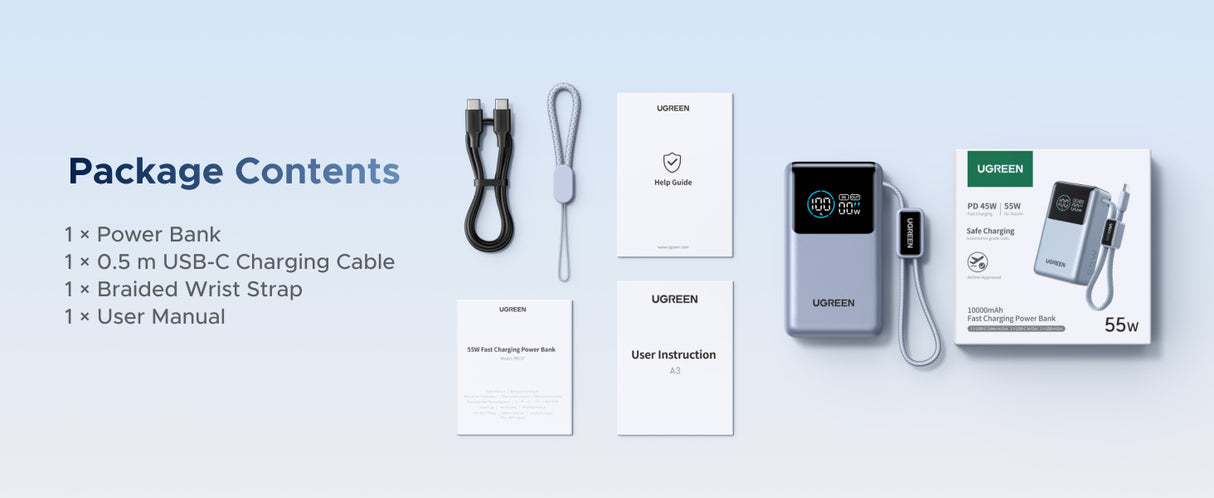 UGREEN Nexode Power Bank (10000mAh, 55W, 2 Ports, Built-in Cable - PB727