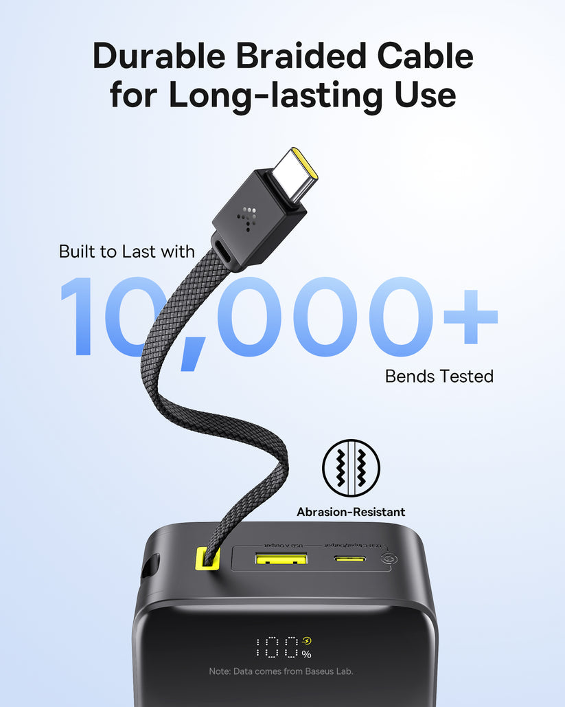 بنك طاقة Baseus EnerFill FC51 Bipow2 Pro بشاشة عرض رقمية وكابل مدمج، سعة 30000 مللي أمبير، قدرة 22.5 واط - أسود كوني