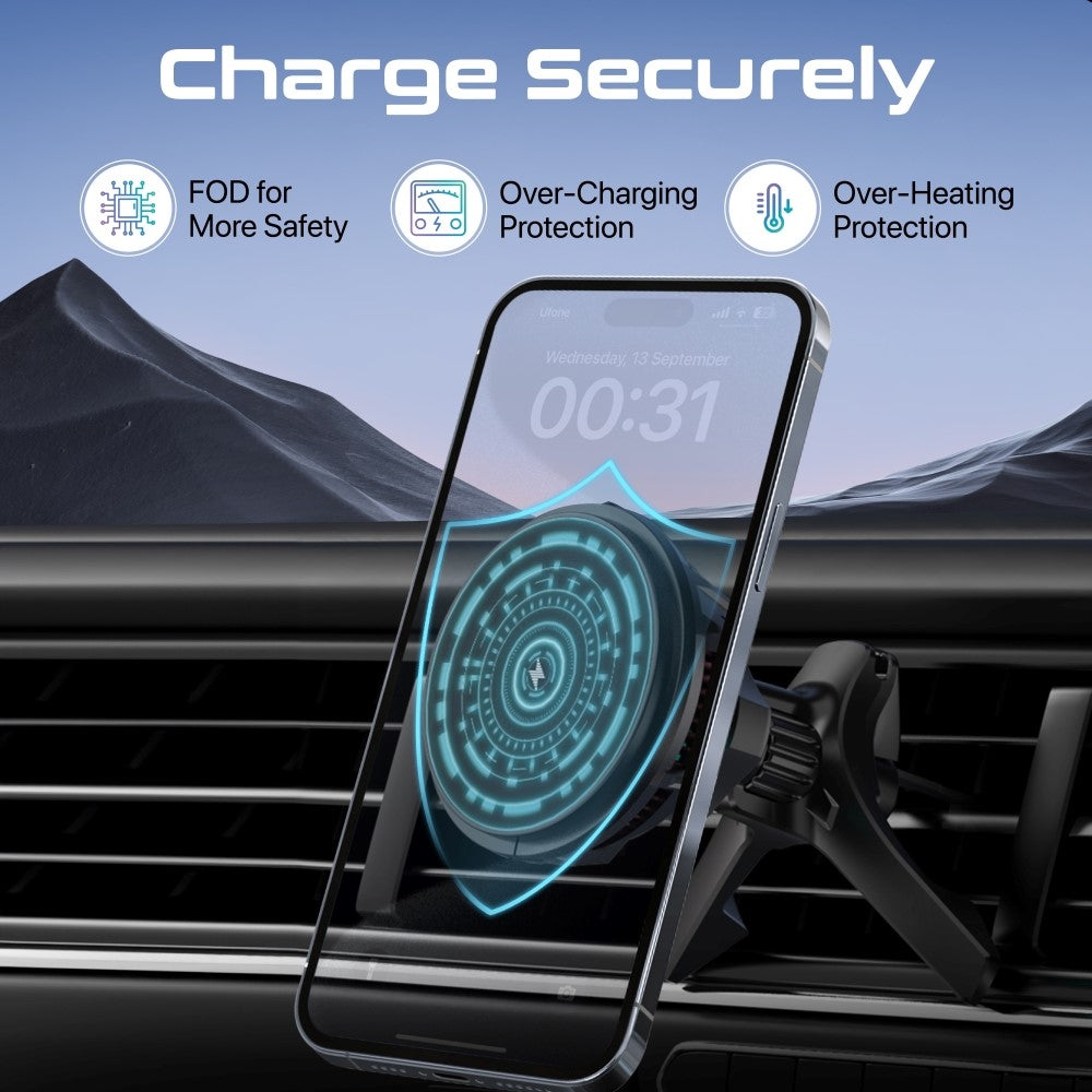 Promate MagChill-GA 15W ActiveCool Cradleless Qi2 Certified Wireless Smartphone Charger Mount