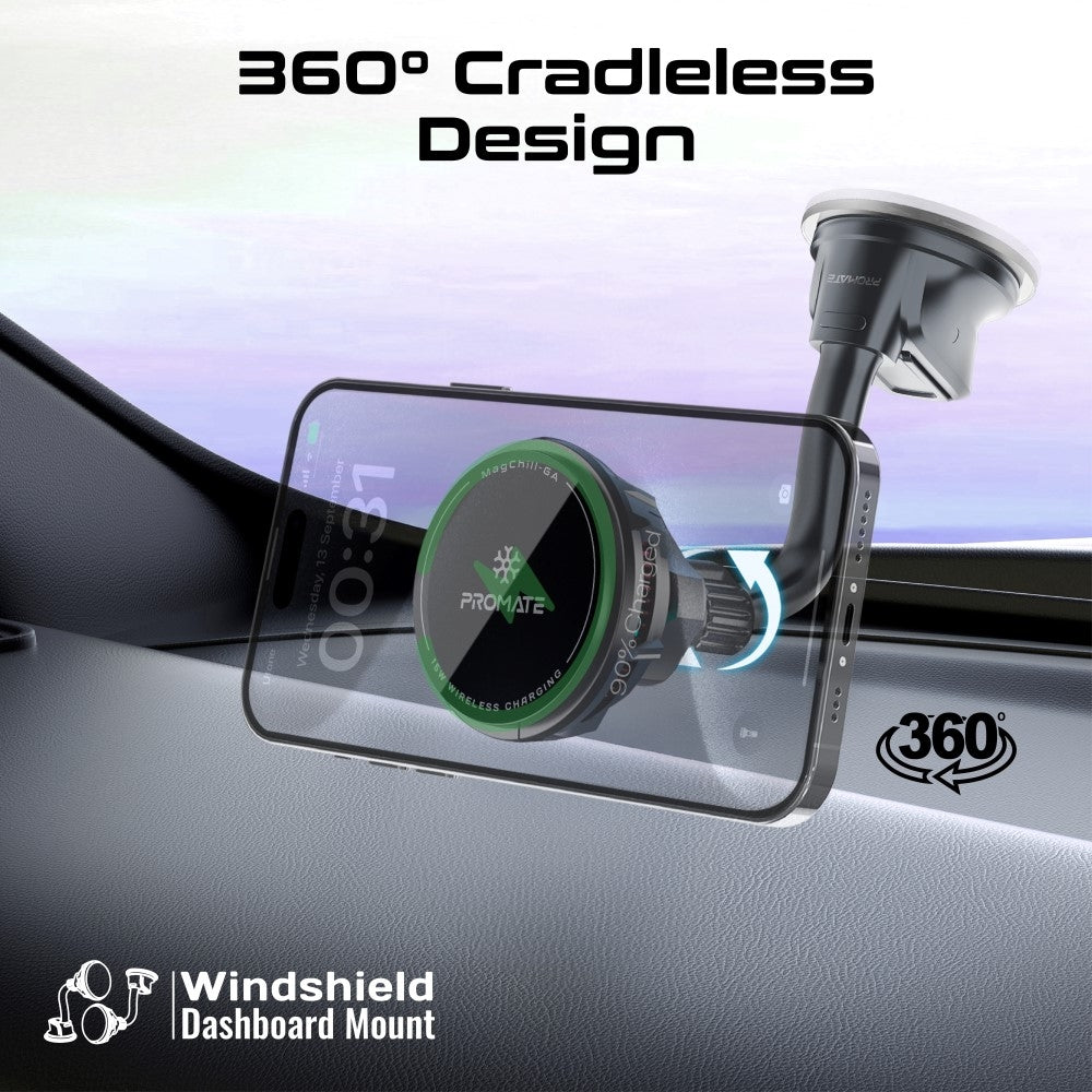 Promate MagChill-GA 15W ActiveCool Cradleless Qi2 Certified Wireless Smartphone Charger Mount