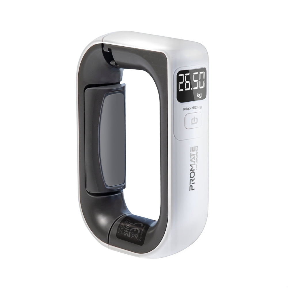 Promate Comfort-Grip High Precision Digital Handheld Luggage Scale, 50Kg Max Capacity - White