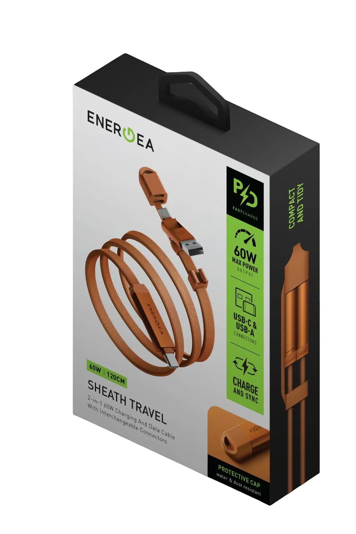 Energea SHEATH TRAVEL, 2-IN-1  C TO C + A CABLE, 480MBPS, 60W, 1.2M -ORANGE