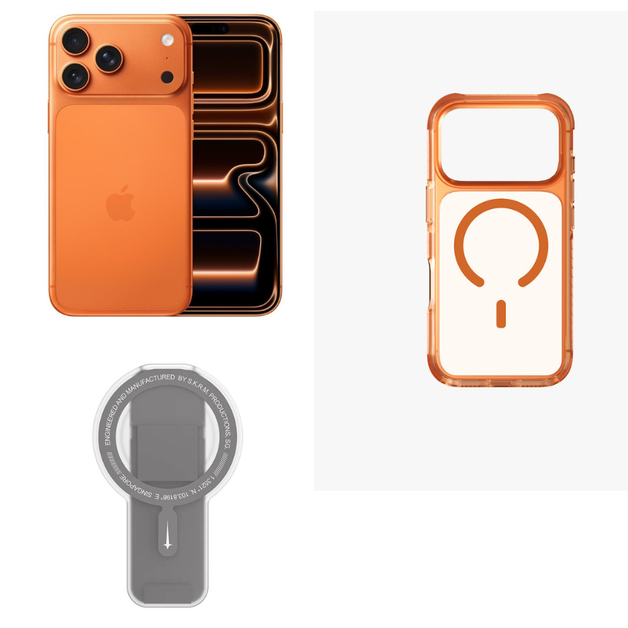 Bundle Apple iPhone 17 Pro Max(2TB)12GB RAM 6.9"-Cosmic Orange+SKINARMA MAGNETIC SMART GRIP-STAND ARCH XE PHAZE-GREY+Uniq Hybrid Combat Magsafe Case for iPhone 17 Pro Max - Volt Orange