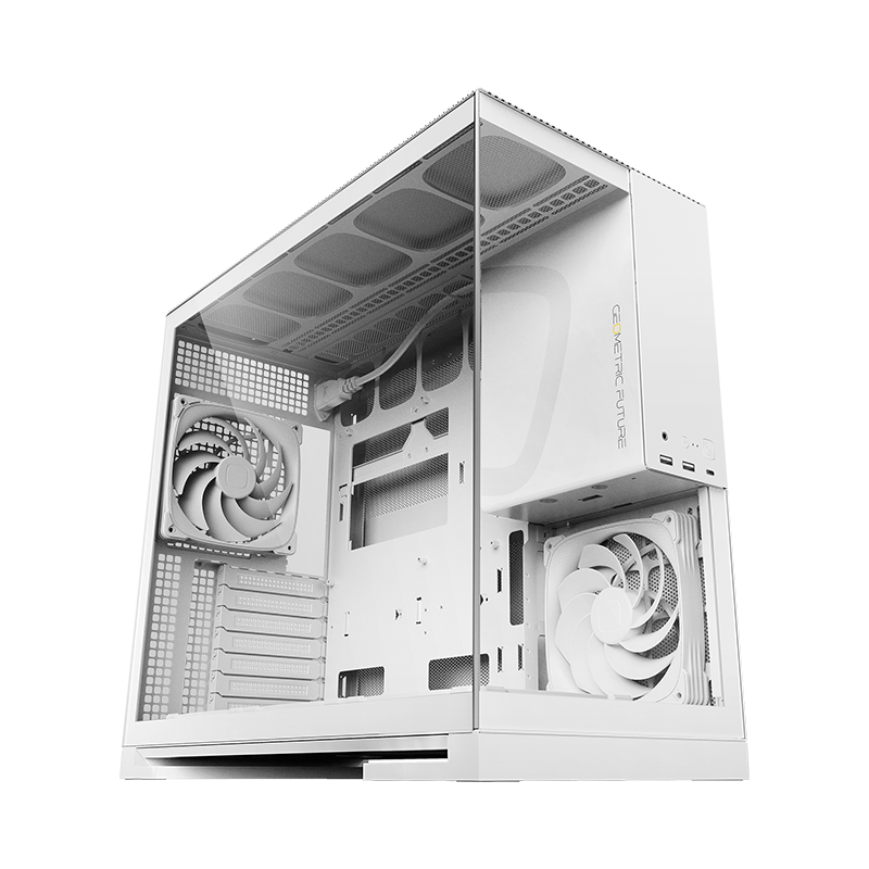 Geometric Future Model 5 Mid Tower Glass Case with 5 Fans - White