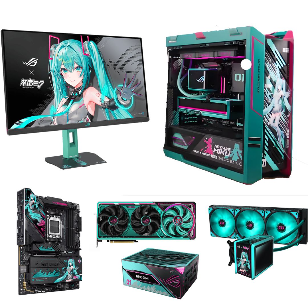 Hatsune Miku Edition Custom Gaming PC AMD Ryzen 7 9800X3D | RTX 5080 16GB | 64GB RAM DDR5 6400M ASUS ROG Full Theme Setup XG27ACMEG-G Monitor