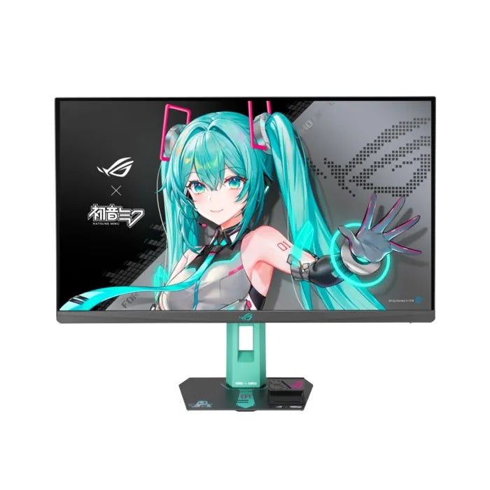 شاشة ألعاب مسطحة Asus ROG Strix XG27ACMEG-G (إصدار Hatsune Miku) مقاس 27 بوصة، دقة QHD (2560x1440)، معدل تحديث 260 هرتز، زمن استجابة 0.3 مللي ثانية، منافذ HDMI 2.1 وUSB Type-C، متوافقة مع تقنية G-Sync، تدعم DisplayWidget Center، وتقنية Fast IPS.