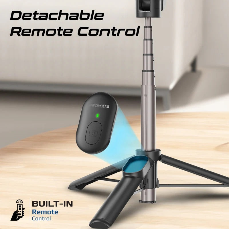 Promate MagSafe Compatible Foldable Selfie Stick with BT Remote Control - Black