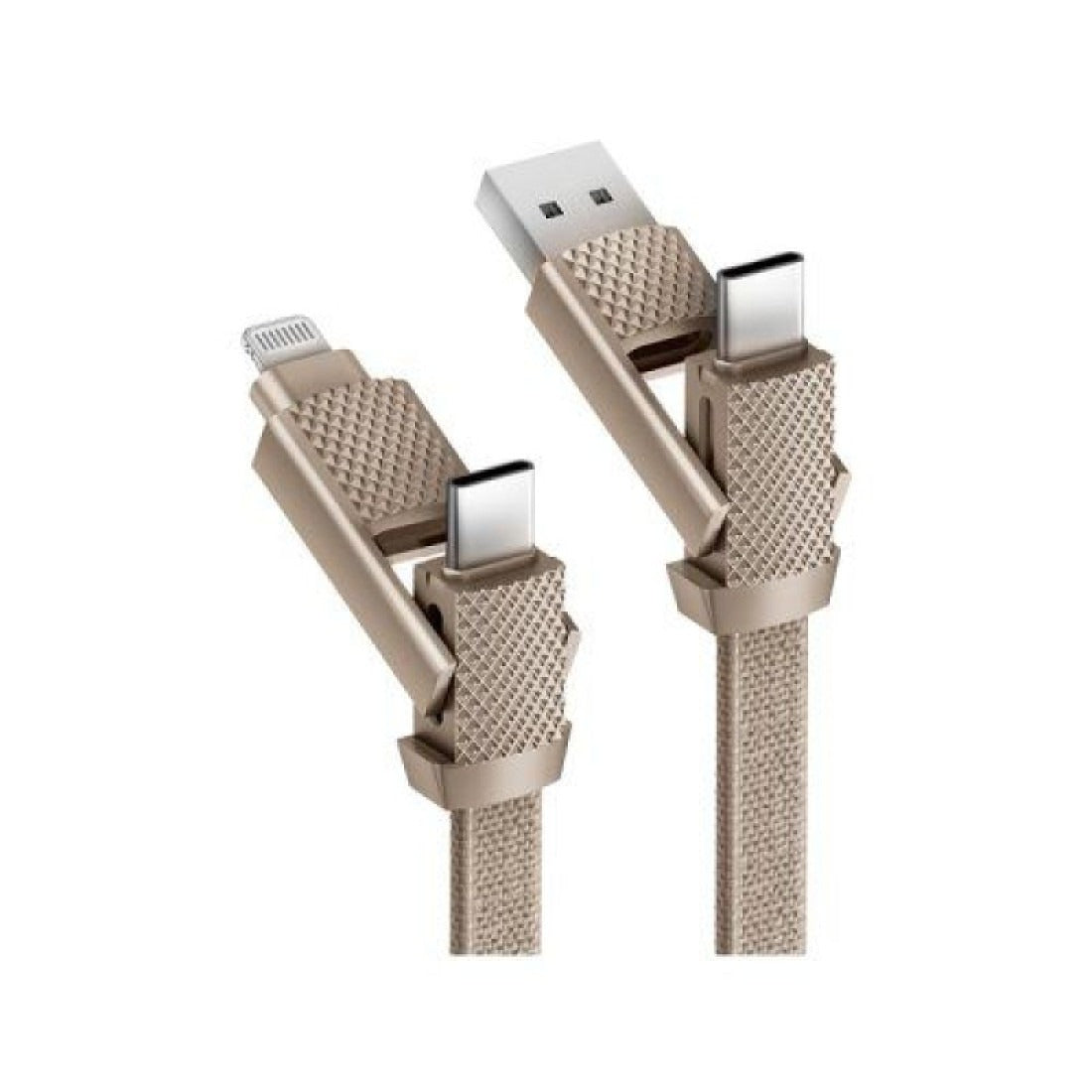 بازيك جو تشارج ألوكيبل – كابل شحن 4 في 1 من الألمنيوم بمدخل USB-A / USB-C ومخرج USB-C / لايتنينج – شحن سريع PD – 1 متر – ذهبي