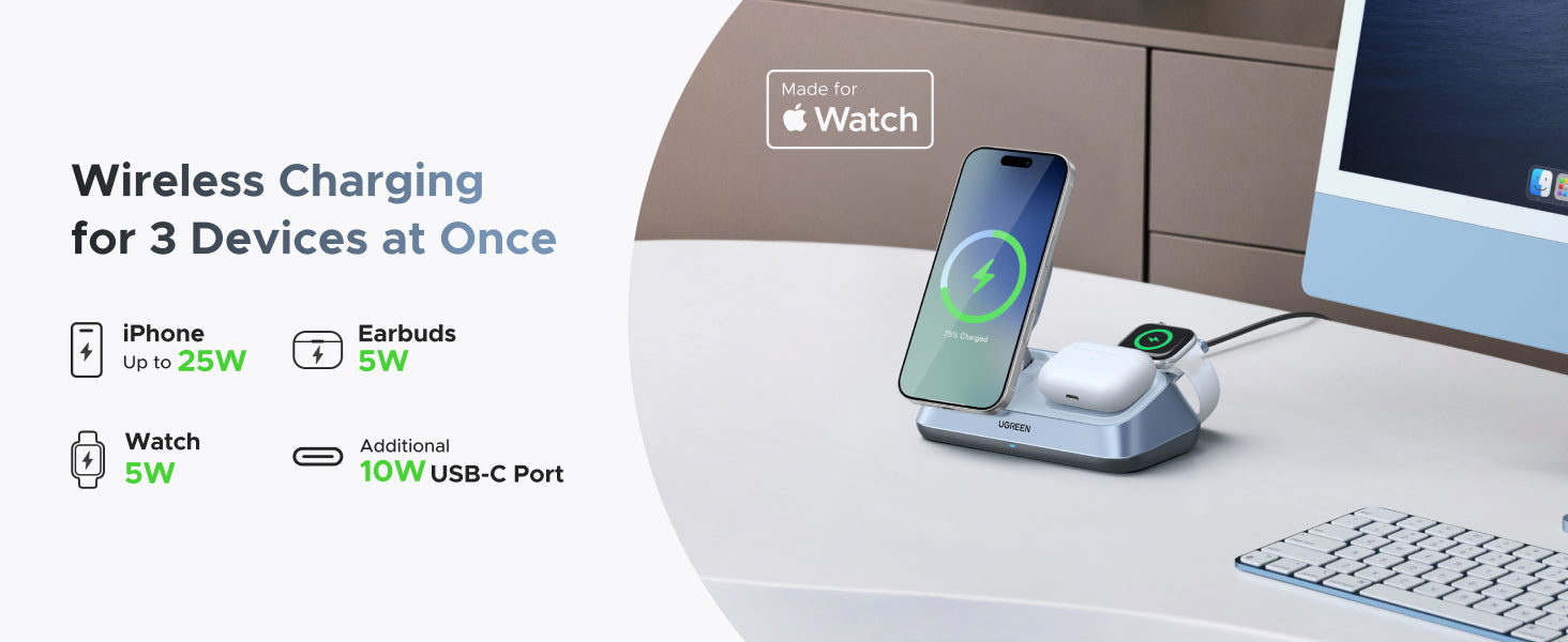 UGREEN 3-in-1 Magnetic Wireless Charger UK 25W QI2 - W711