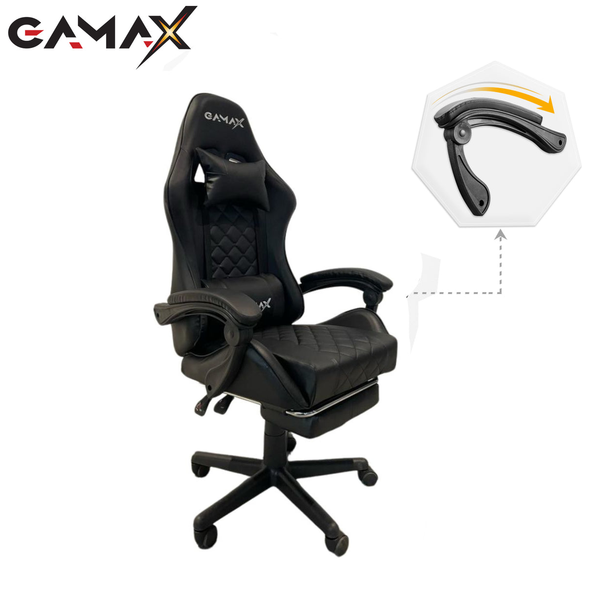 Gamax Gaming Chair Model 1-LT001L with Linkage Function Armrest & Retactable Footrest ( Installation not included )