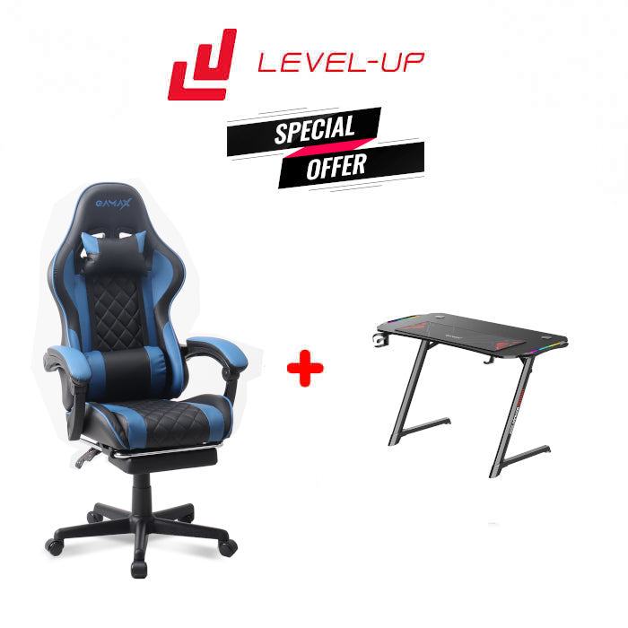 Gamax Offer: Gamax Gaming Chair Model 1-LT001L with Linkage Function Armrest & Retactable Footrest With Z5-1160 Carbon Fiber Gaming Table 100*60*75cm with RGB Light & MousePad ( Installation not included )