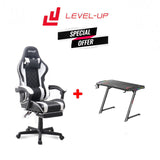 Gamax Offer: Gamax Gaming Chair Model 1-LT001L with Linkage Function Armrest & Retactable Footrest With Z5-1160 Carbon Fiber Gaming Table 100*60*75cm with RGB Light & MousePad ( Installation not included )