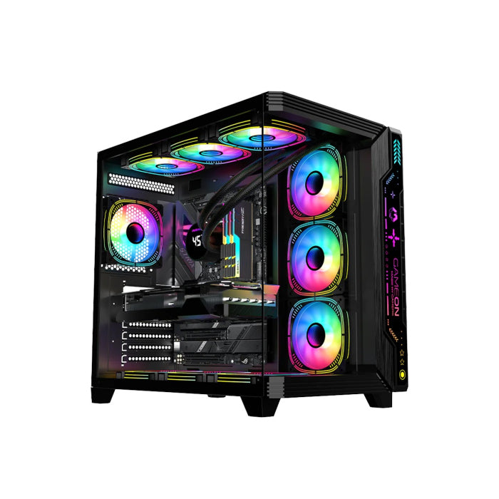 GAMEON Pulse Series ARGB ATX Mid Tower Gaming PC Case including 7 ARGB fans - Black