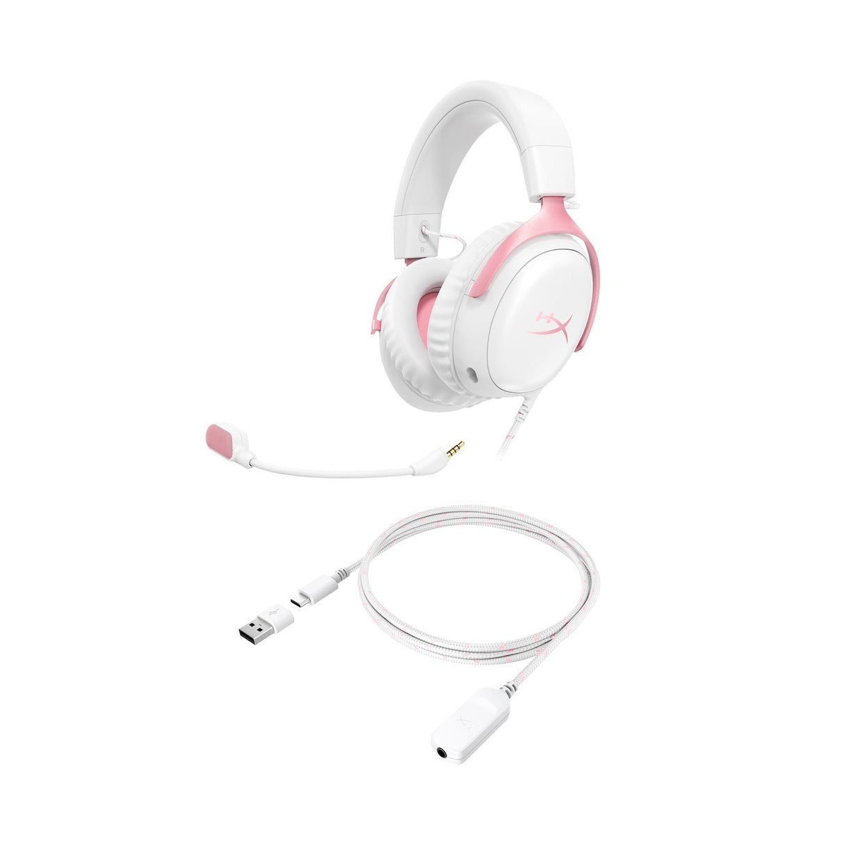 HyperX Cloud III Wired Gaming Headset Compatible with all Platforms - White & Pink