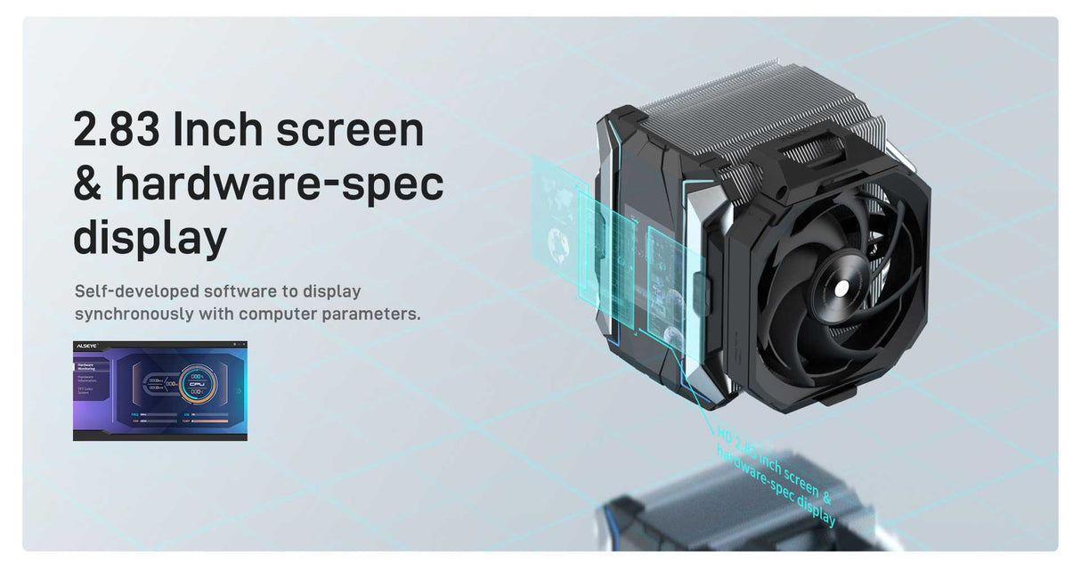 Alseye i600 Pro-W Air Fan Cooler, 300W TDP, 2.83-Inch Screen, Black