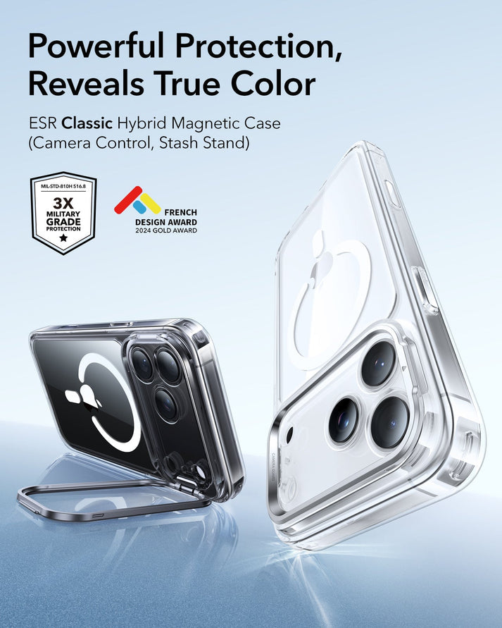 ESR iPhone 17 Pro Max HaloLock Classic Hybrid Case with Stash Stand (Camera Control Button) Case