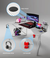 Gamax D2204W Curved Carbon fiber Gaming Table 180*70*74 cm with Multi Level Shelves & Mousepad - White (Installation Not Included)