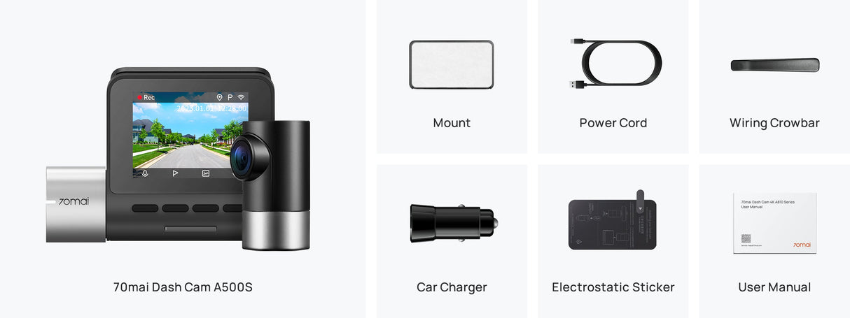 كاميرا السيارة 70mai A500S  بدقّة 2.7K وشاشة 2 إنش ودعم التصوير المزدوج – أمامي + خلفي