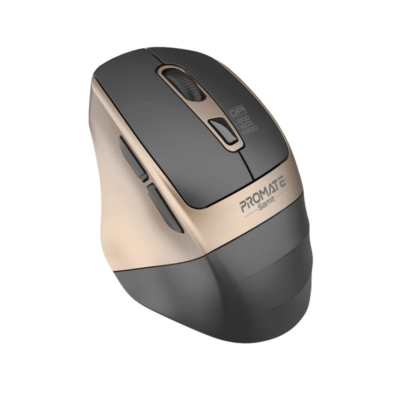 Promate Samit 2.4GHz Ergonomic 2200 DPI Silent Click Wireless Mouse - Gold
