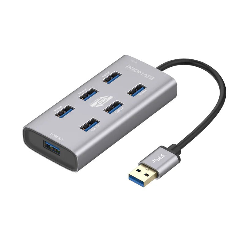 Promate ezHub-7 Aluminium Alloy Powered USB Hub  - Grey