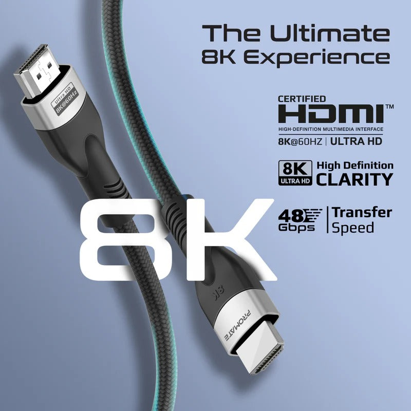 Promate Certified Ultra-High-Speed 8K@60Hz HDMI 2.1 Cable  Dynamic HDR - 3 Meters