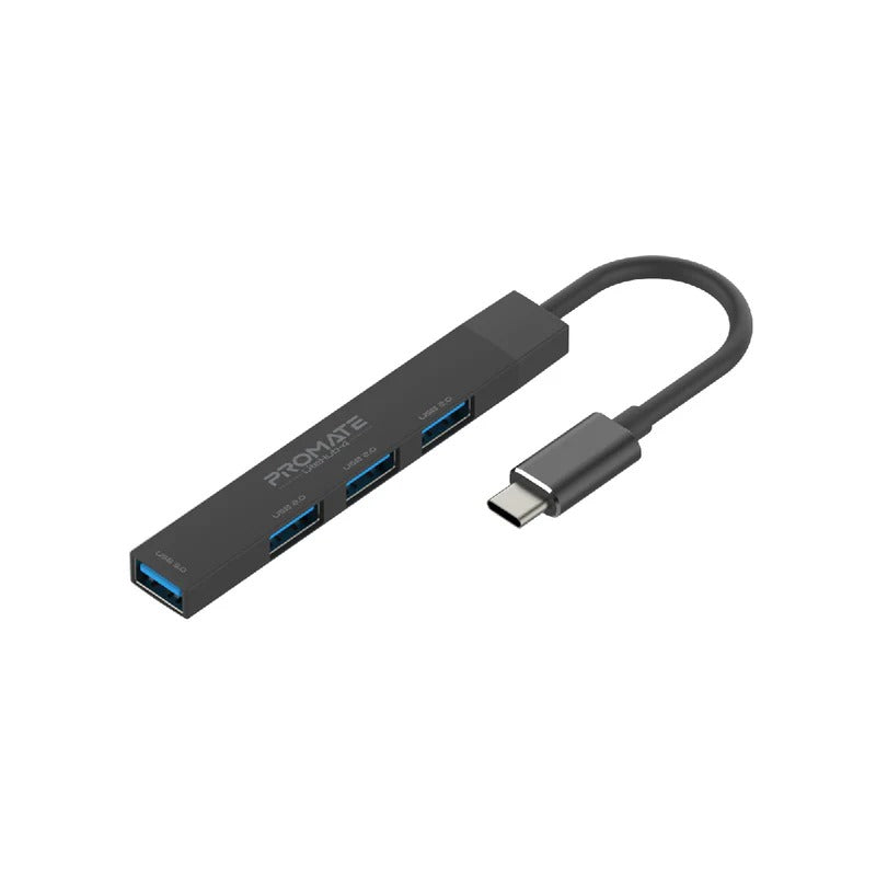 Promate LiteHub 4-in-1 Multi-Port USB-C Data Hub - Black
