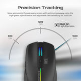 Promate 2.4GHz Wireless Ergonomic Optical Mouse with LED Rainbow Lights - Black