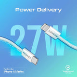 Promate EcoLine-Ci120 Super-Fast 27W Power Delivery USB-C to Lightning Fabric Braided Cable 1.2 Meters- White
