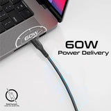 Promate 60W Power Delivery 3Pcs High Tensile Strength USB-C Cable Kit - Black