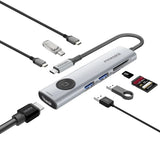 Promate 4K@60Hz Multi-Function High Speed USB-C Hub w/ Screen Privacy Button  - Grey