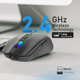 Promate 2.4GHz Wireless Ergonomic Optical Mouse with LED Rainbow Lights - Black