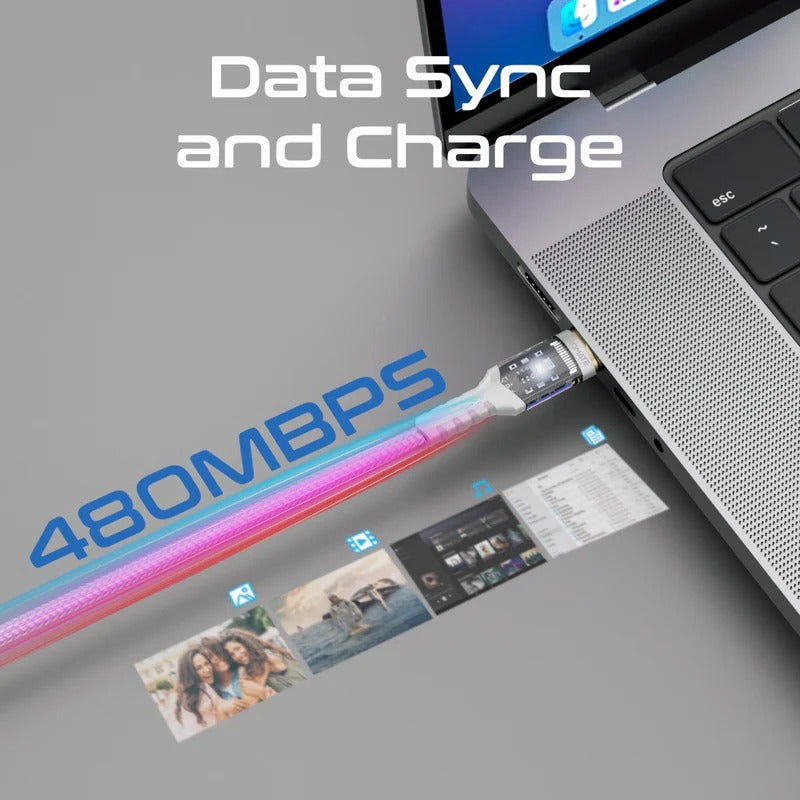 Promate LucidLine CC120 100W Power Delivery Ultra-Fast USB-C Cable with Transparent Shells 1.2 Meter