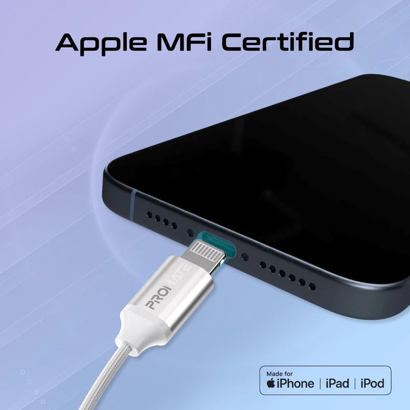 Promate MFI Certified Ergonomic In-Ear Wired Mono Earphone with Lightning Connector  - White