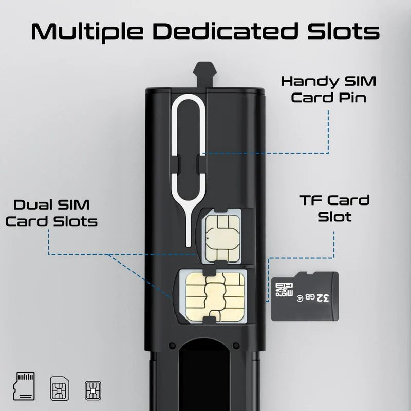 Promate Compact All in 1 Charging Cable and Travel Kit  USB-C to Lightning, USB-A, Micro-USB Adaptors - Black