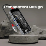 Promate 8-in 1 Transparent Ultra-Fast Multiport USB-C Hub with 100W Power Delivery - Trans